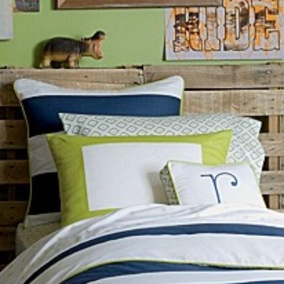 Serena & Lily Pair of Lime Green and White Frame Shams Standard Size New - Picture 2 of 8